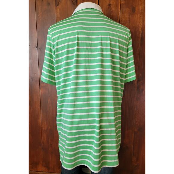RLX Ralph Lauren Men XL Green White Stripe Performance Polo Shirt Casual Stretch - Picture 10 of 13